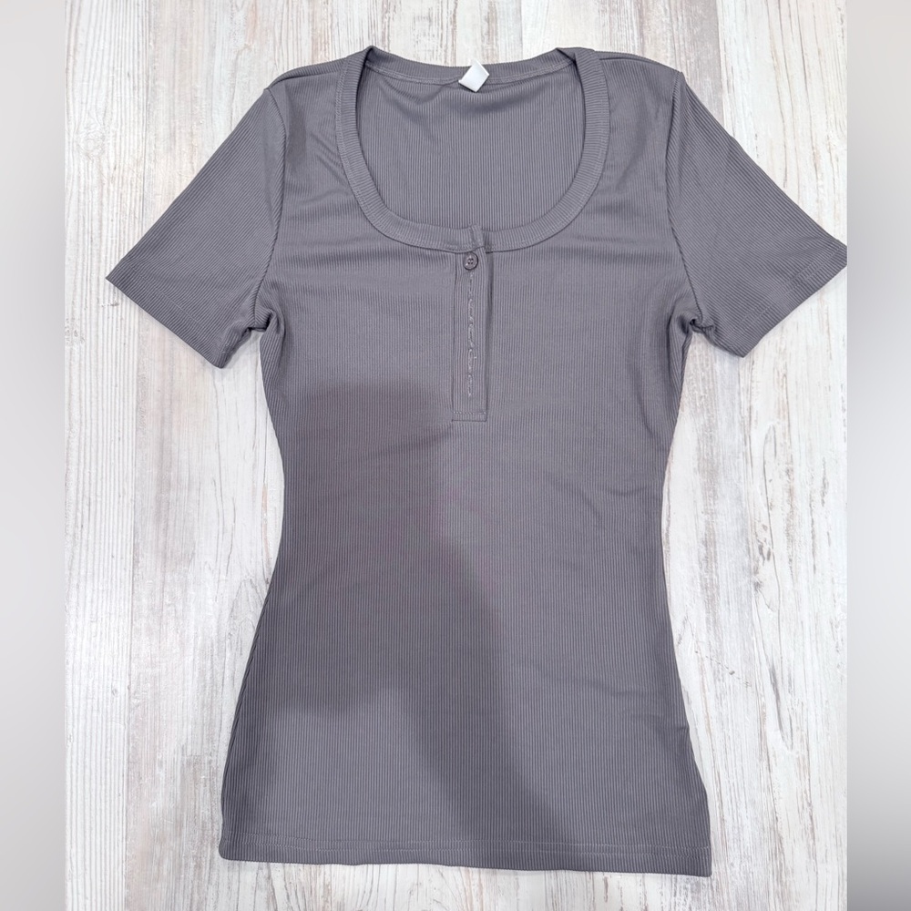 Elena Miro Charcoal Short Sleeve Top
